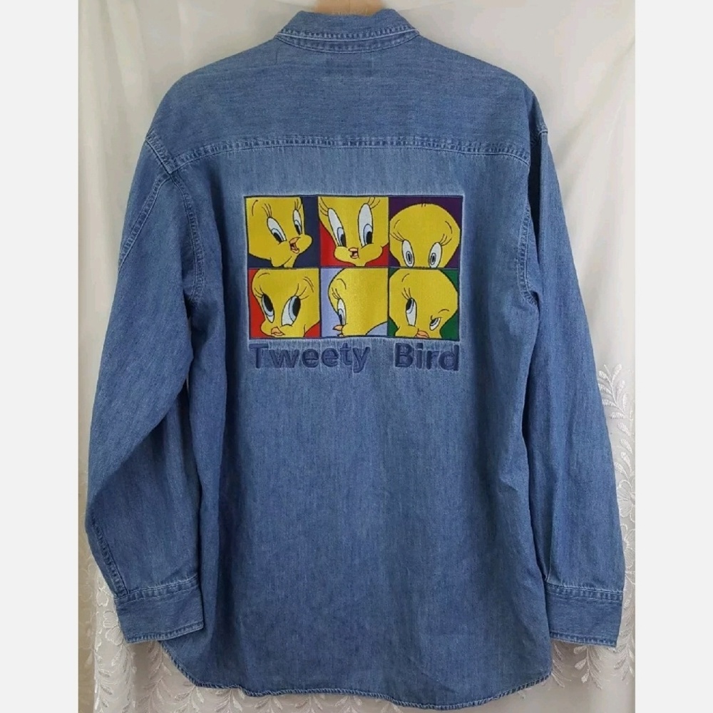 VINTAGE 90'S Warner Bros Denim button Tweety Shirt